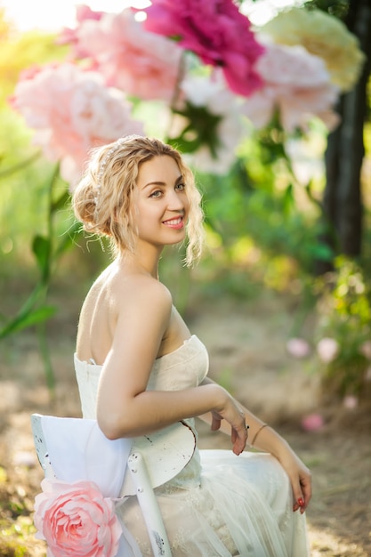 Bride in a green park
