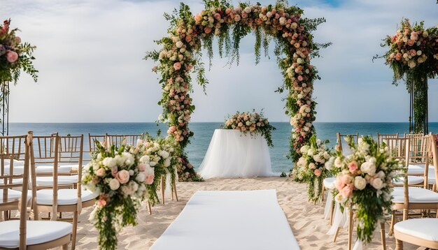 Photo a bride and groom are on the beach