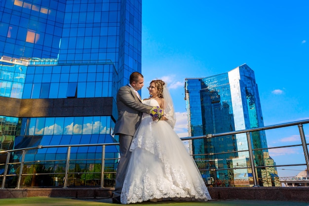 Bride and groom in the city