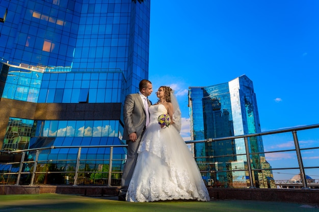 Bride and groom in the city