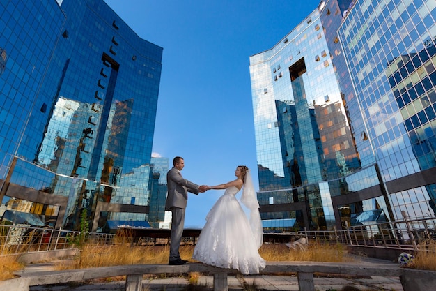 Bride and groom in the city