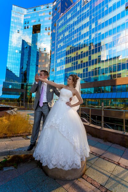 Bride and groom in the city