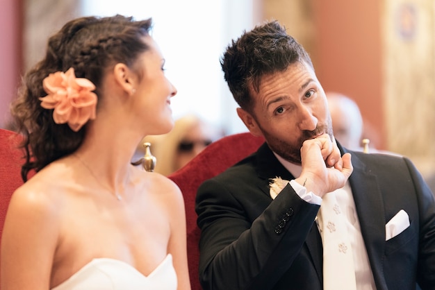 Bride and groom at the courthouse on their wedding day