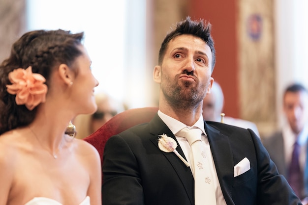 Bride and groom at the courthouse on their wedding day