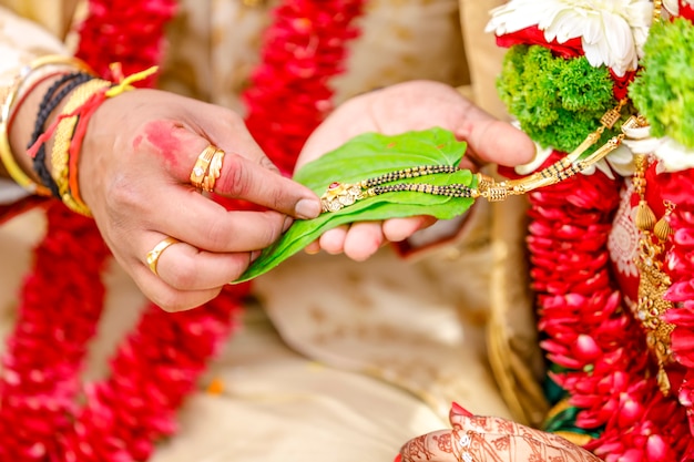 Bride and groom hands , indian wedding