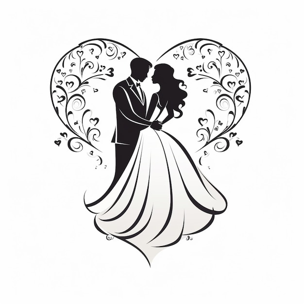 Foto sposa e sposo in forma di cuore con swirly swirly design generativo ai
