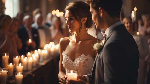 Bride and groom holding hands during the wedding ceremony