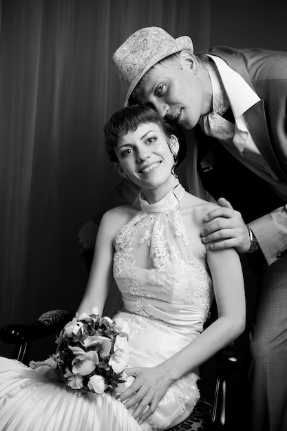 Bride and groom in interior