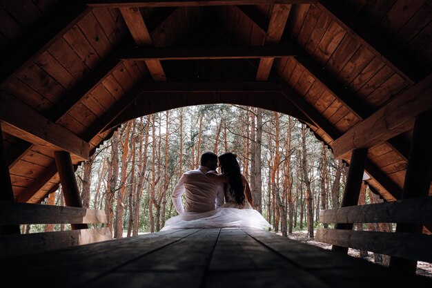 Bride and groom Luxurious young couple of newlyweds in love posing for the first family wedding photo shoot