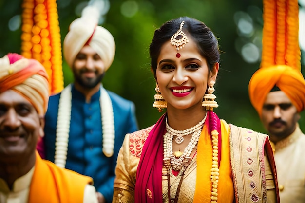 a bride and groom pose for a photo in front of a bride