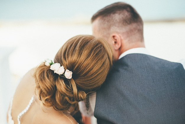 Bride and groom on the seaside