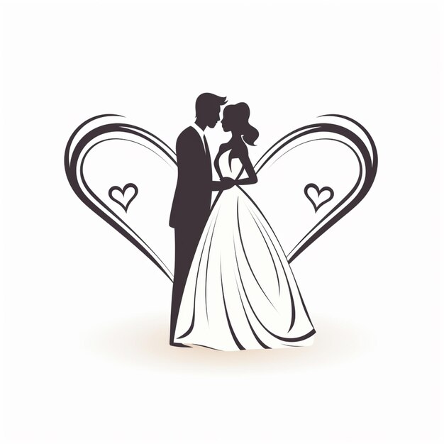 Foto sposa e sposo in silhouette con sfondo a forma di cuore generativo ai