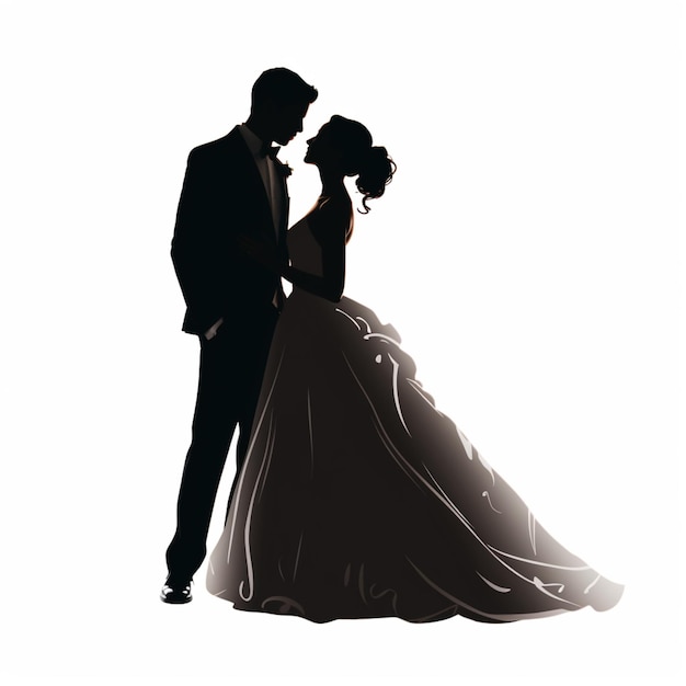 bride and groom silhouettes in wedding dress and tuxedo generative ai