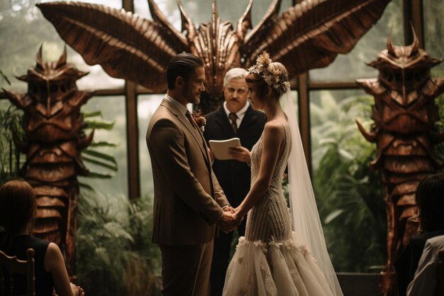 bride and groom on their wedding ceremony