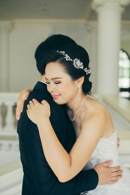 Bride and groom on their wedding day