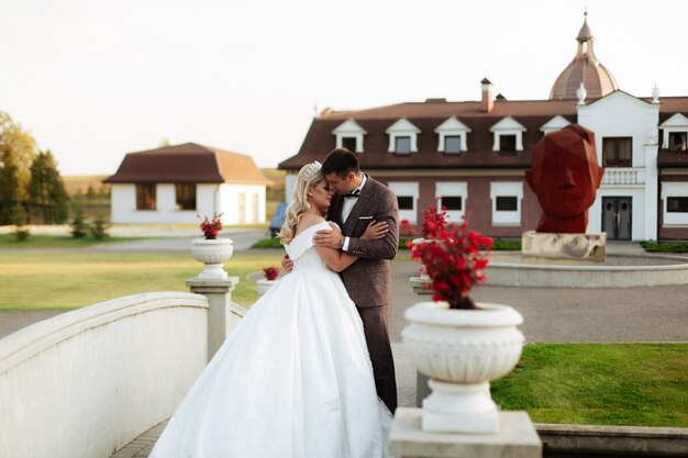 Bride and groom on their wedding, photo session.