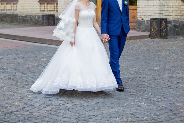 Bride and groom together in the park