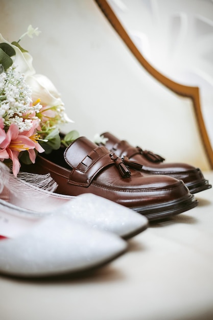 Bride and Groom wedding shoes (soft focus).