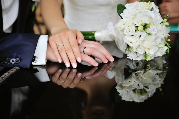 Bride and groom white wedding bouquet