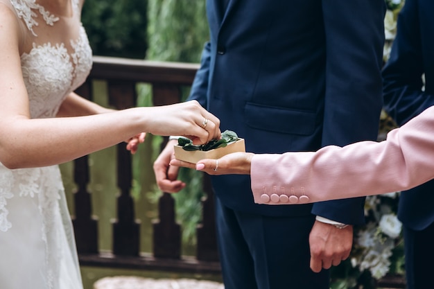 The bride and groom with wedding rings