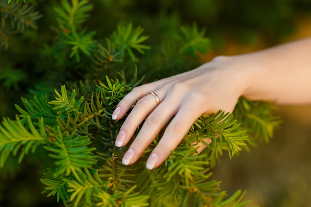 Bride hand with ring on finger