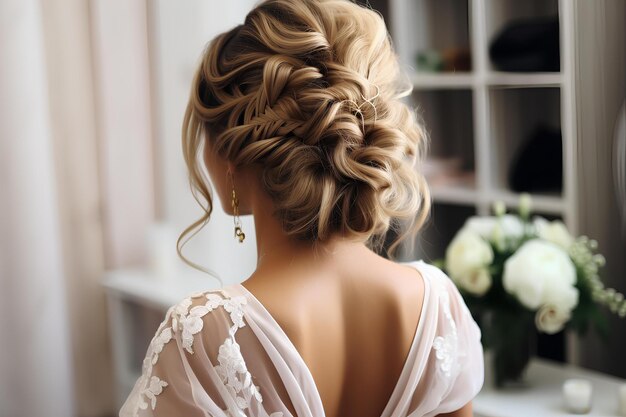 A bride having her hair professionally done