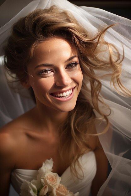 Photo bride on her wedding day radiating happiness generative ai