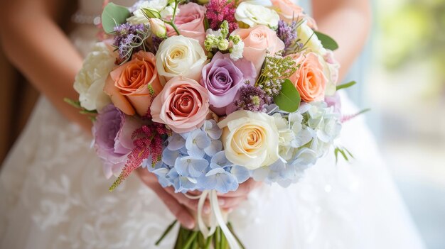 A bride holding a bouquet of flowers