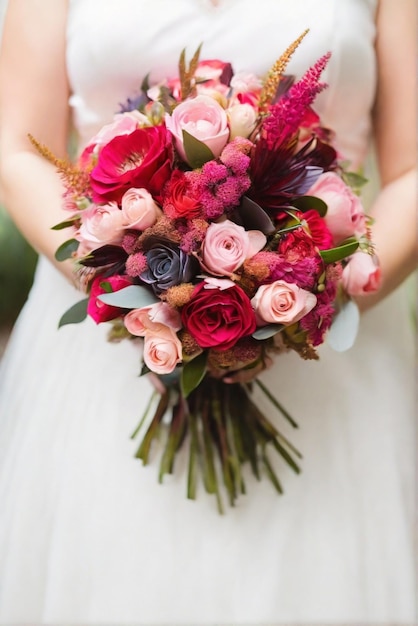 Bride holding a stunning vibrant wedding flowers bouquet