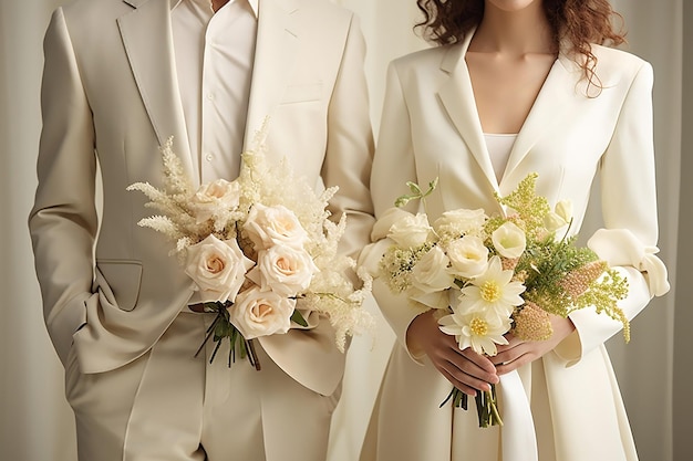 A bride holds a beautiful wedding bouquet of flowers in her hands Ai generative