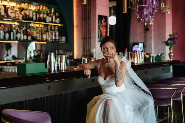 Bride inside the cocktail bar