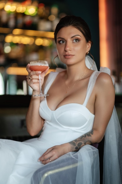 Bride inside the cocktail bar