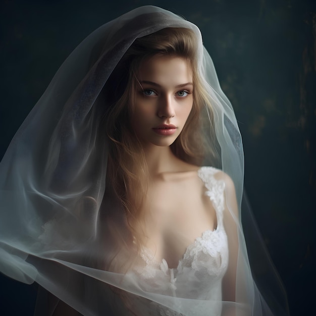 The Bride is a Fragile Beautiful Girl with a Translucent Veil