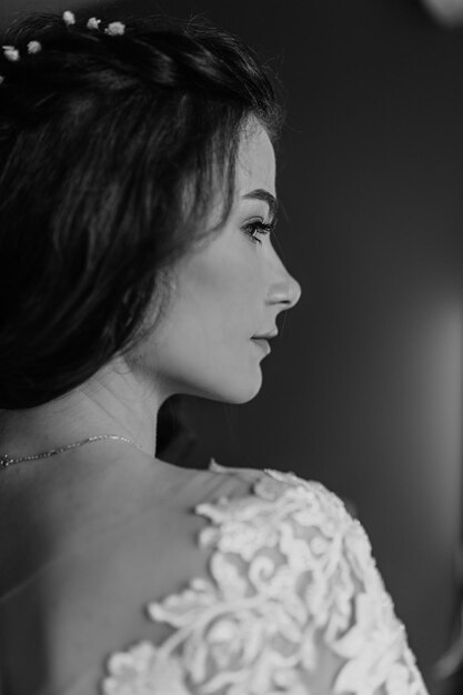 A bride looks into the distance