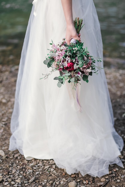 Bride near river