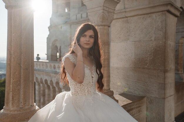 Bride in the old town street. 