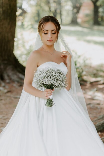 Bride in park