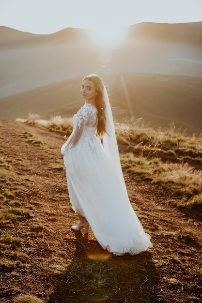 Bride portrait with a mountain view