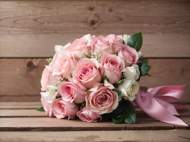 Foto bouquet da sposa con nastro realizzato con rose che gettano le basi del romanticismo