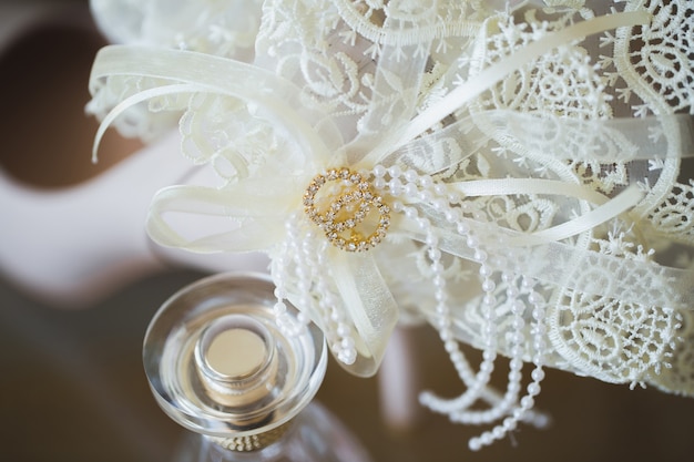 Photo bride's garter on the leg