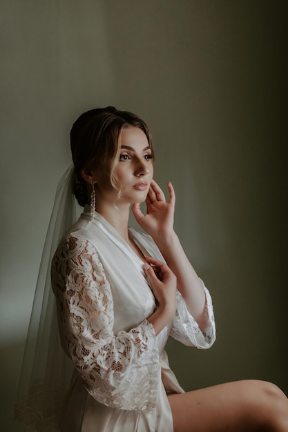 Bride's morning at the hotel.The bride before the wedding preparation.Beautiful bride