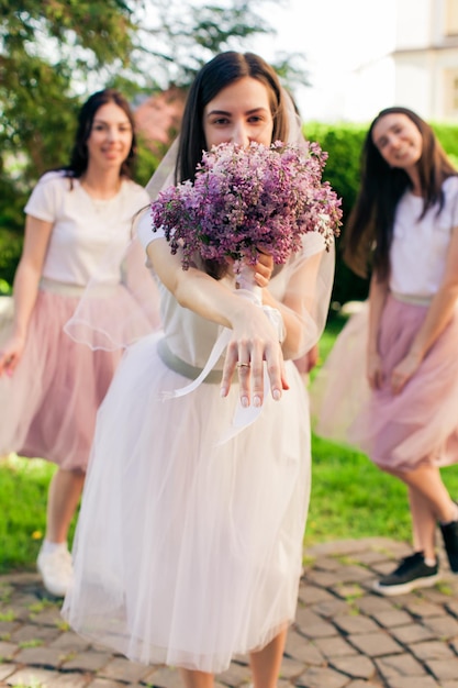 The bride shares his joy