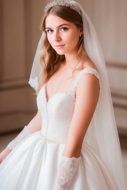 A bride sits on a staircase in a wedding dress.