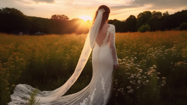 A bride in the sunset