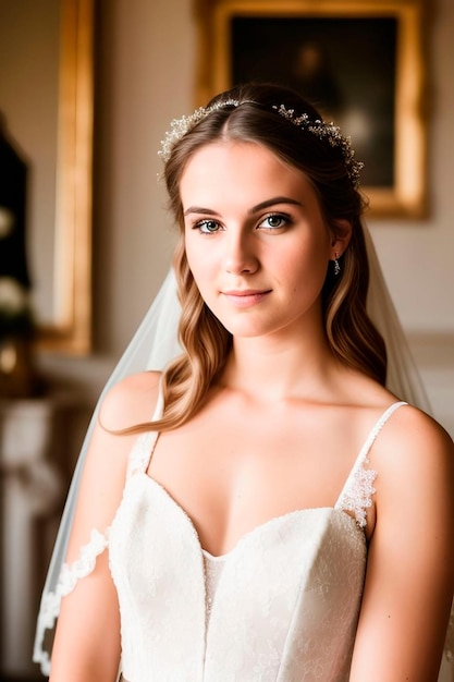 Bride wearing a wedding dress and a crown