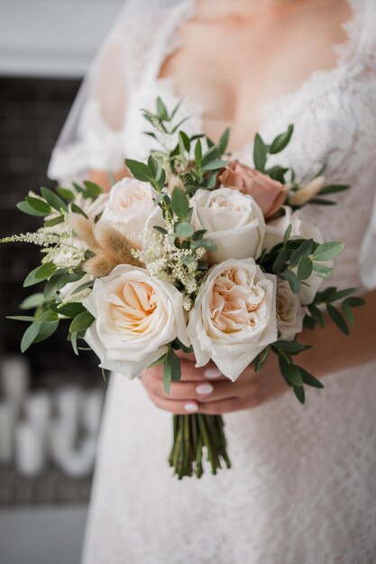 Bride in a wedding dress holding a bouquet