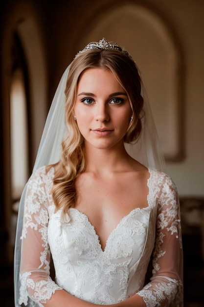 A bride in a wedding dress with a veil