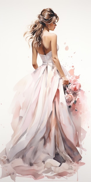 Bride on a white background watercolor Wedding High quality photo Generative AI