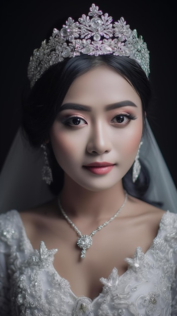 A bride in a white dress and a tiara