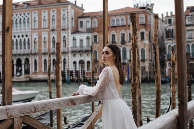 Bride in white dress in Venice Italy